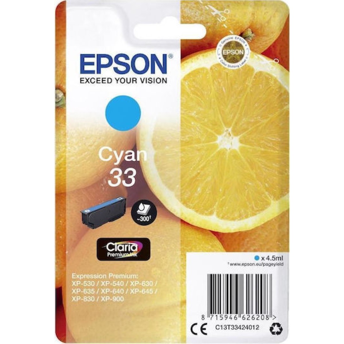 Epson 33 Γνήσιο Μελάνι Εκτυπωτή InkJet Κυανό (C13T33424010 C13T33424012)