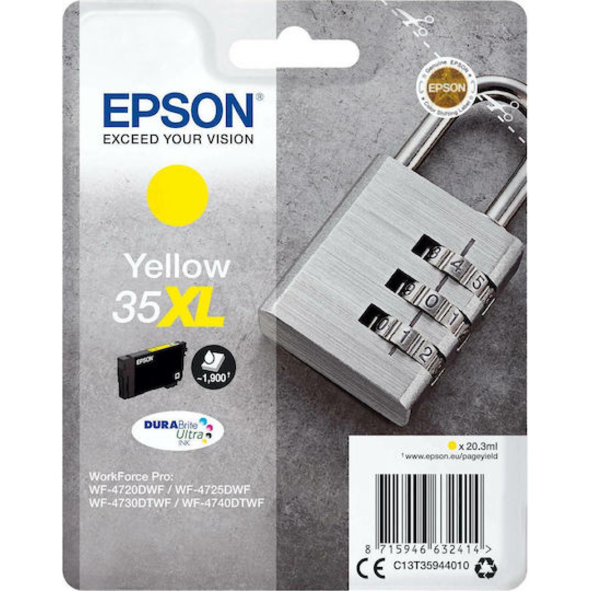 Epson 35XL Γνήσιο Μελάνι Εκτυπωτή InkJet Κίτρινο (C13T35944010)