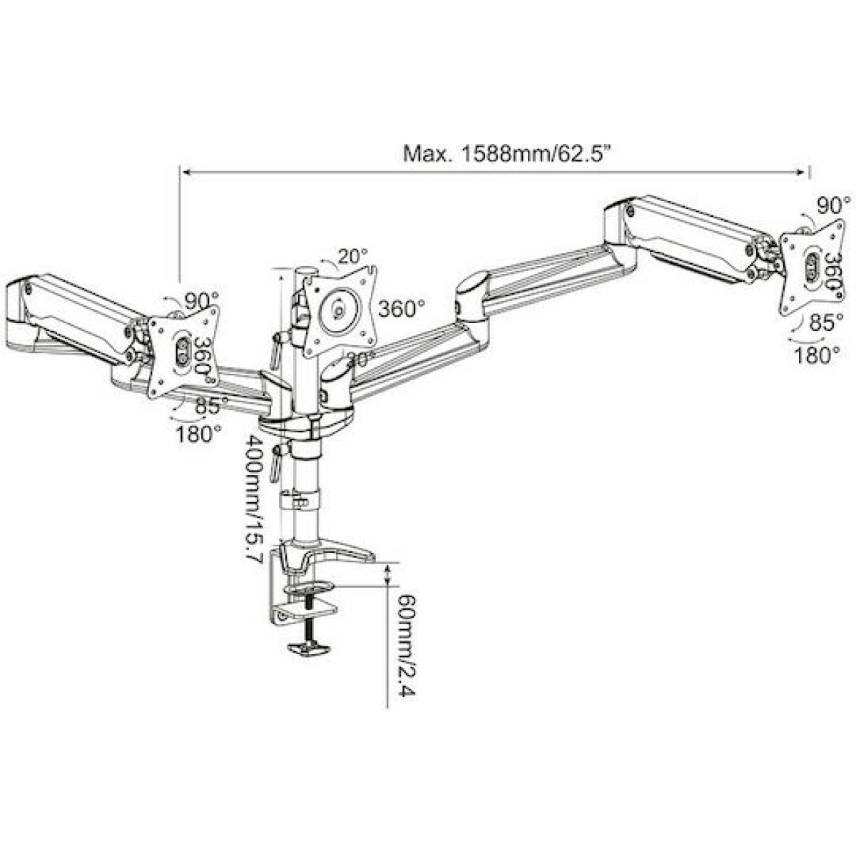 Digitus Βάση Γραφείου για 3 Οθόνες έως 27