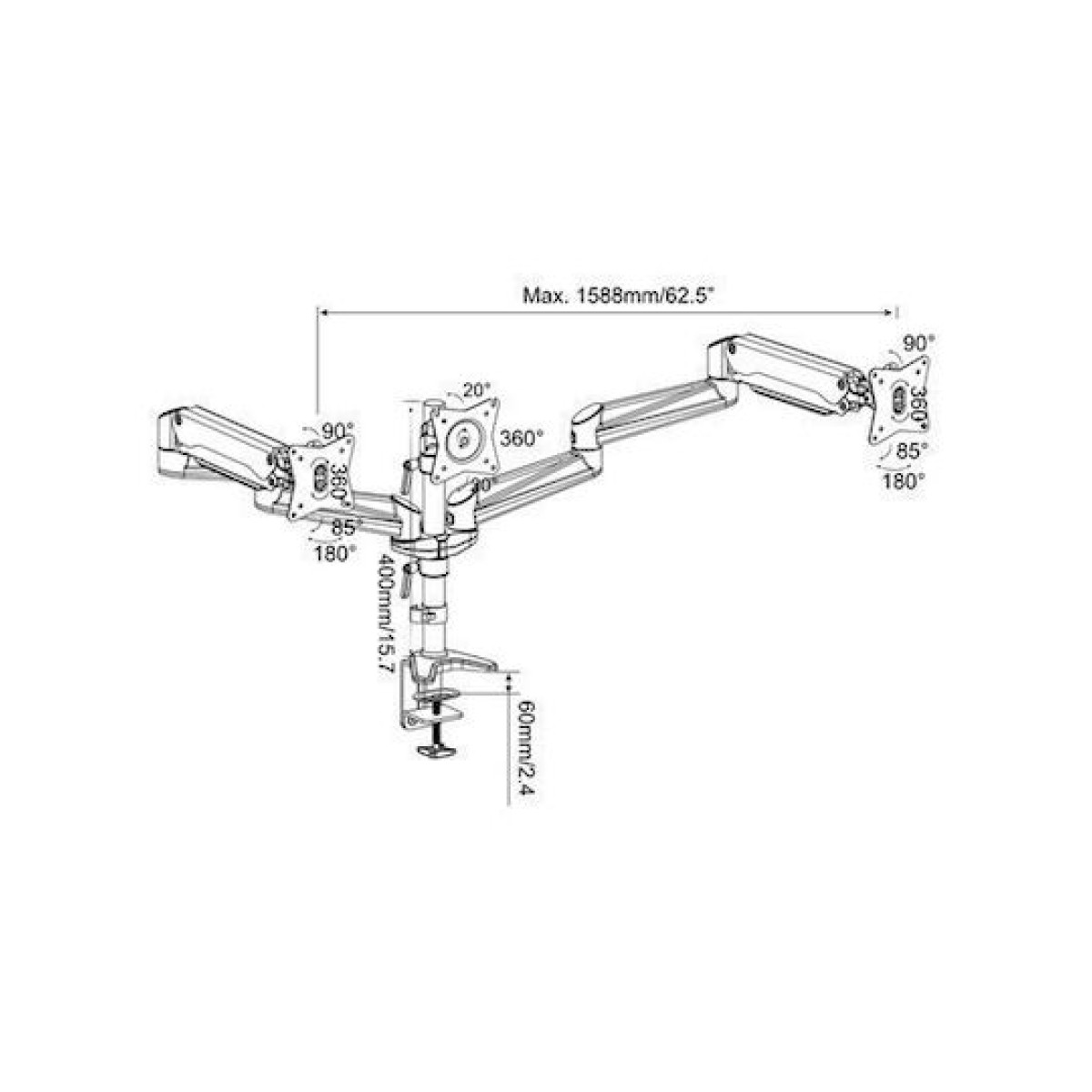Digitus Βάση Γραφείου για 3 Οθόνες έως 27