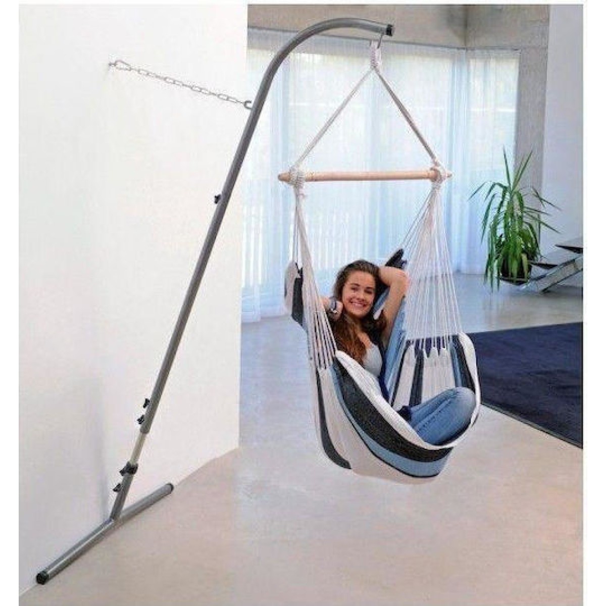 Amazonas Palmera Πτυσσόμενη Βάση Αιώρας από Μέταλλο σε Ασημί Χρώμα 60x100x250cm