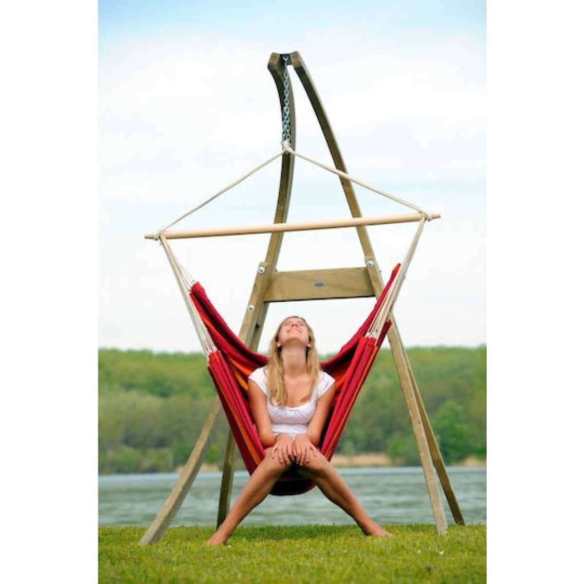 Amazonas Atlas Βάση Αιώρας από Ξύλο σε Μπεζ Χρώμα 147x234x139cm