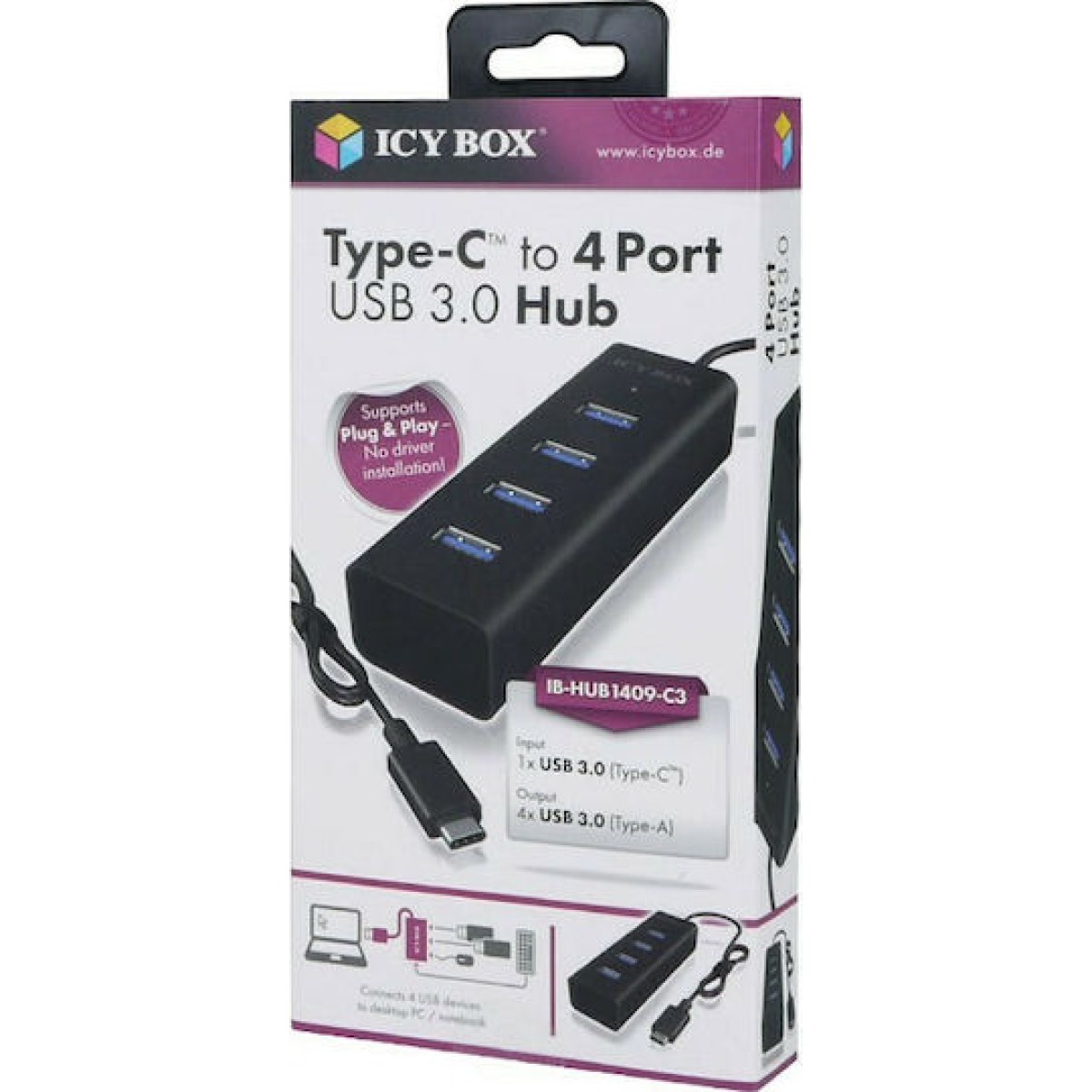 Icy Box USB 3.0 Hub 4 Θυρών με σύνδεση USB-C