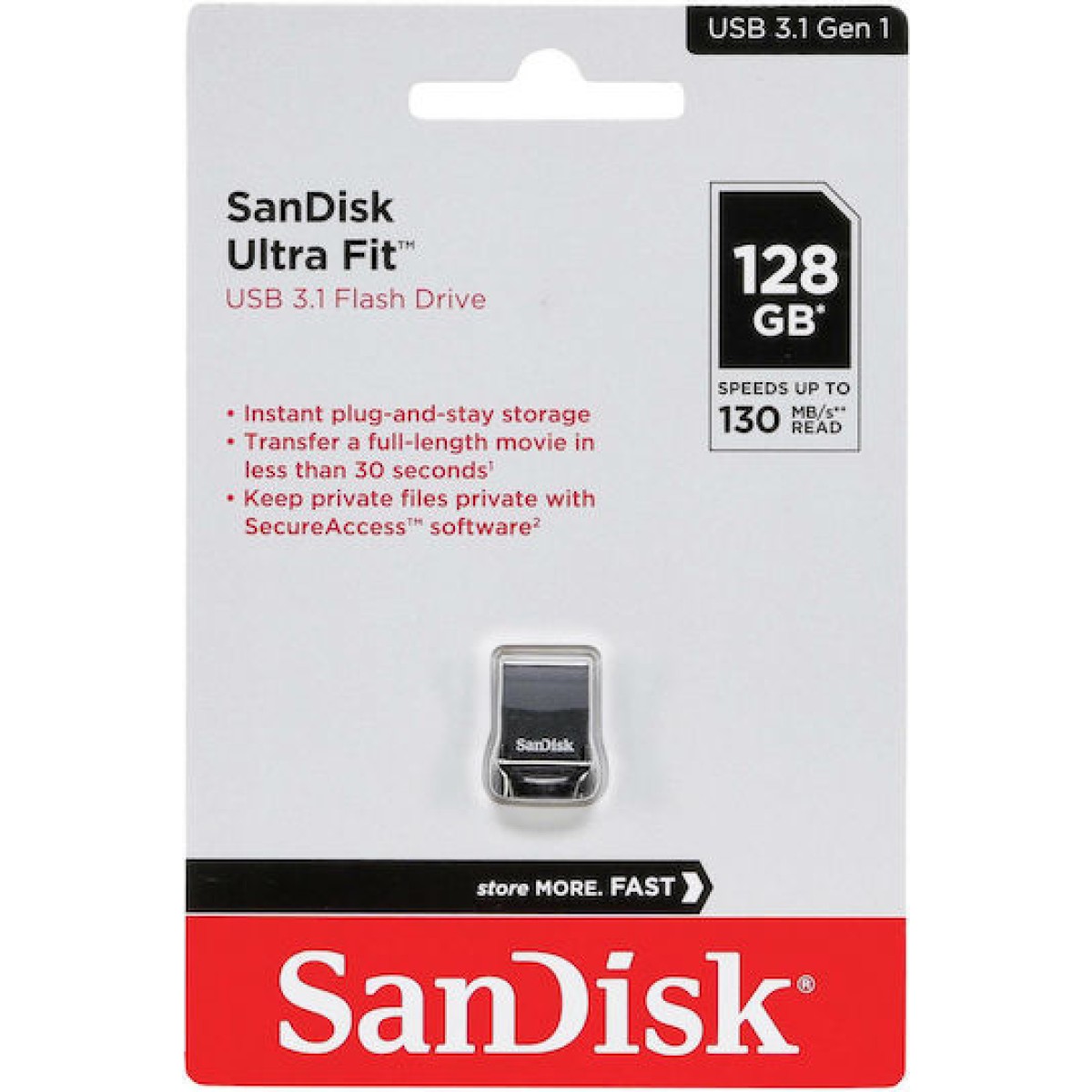 Sandisk Ultra Fit 128GB USB 3.1 Stick Μαύρο