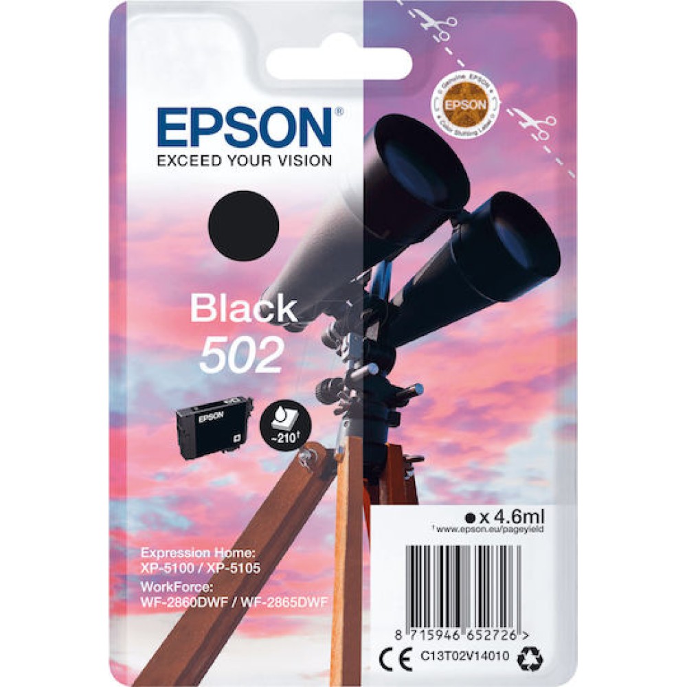 Epson 502 Γνήσιο Μελάνι Εκτυπωτή InkJet Μαύρο (C13T02V14010)
