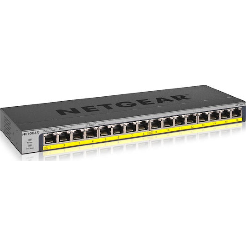 NetGear GS116PP Unmanaged L2 PoE+ Switch με 16 Θύρες Gigabit (1Gbps) Ethernet