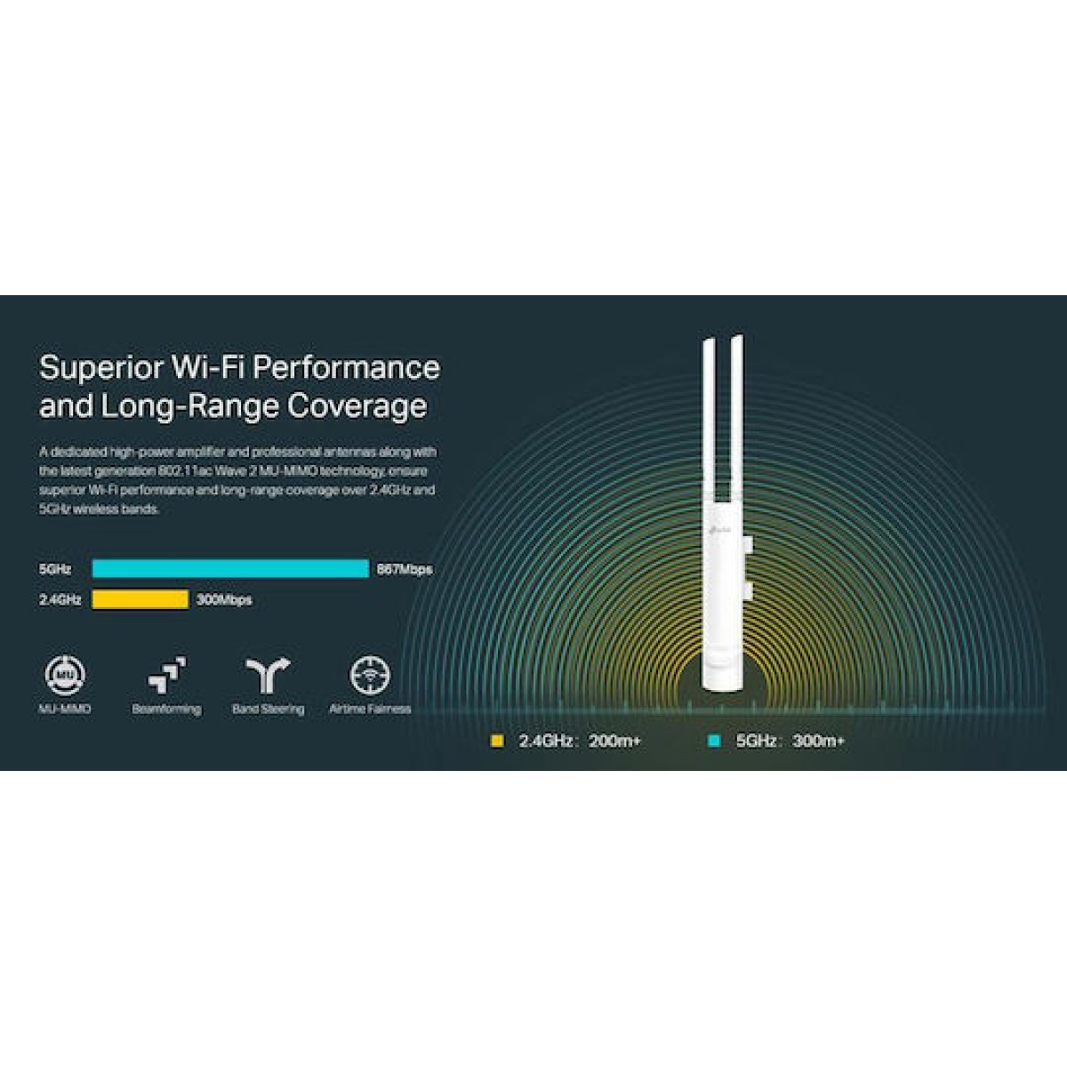 TP-LINK EAP225-Outdoor v3 Access Point Wi‑Fi 5 Dual Band (2.4 & 5GHz) για Εξωτερική τοποθέτηση