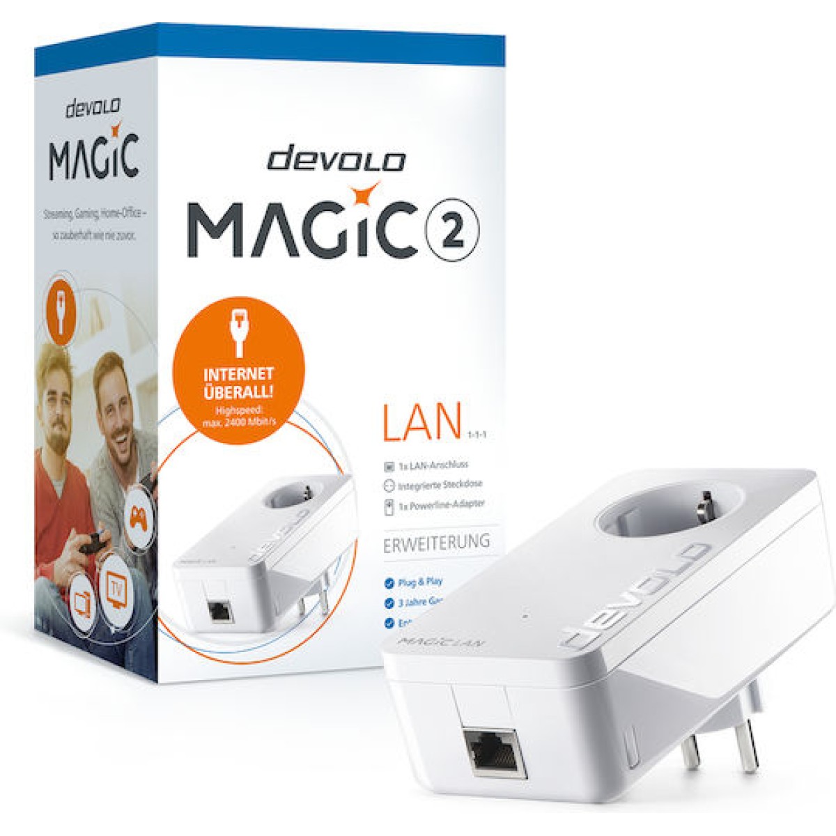 Devolo Magic 2 LAN 1|1 (DE) Powerline για Ενσύρματη Σύνδεση με Passthrough Πρίζα και Θύρα Gigabit Ethernet