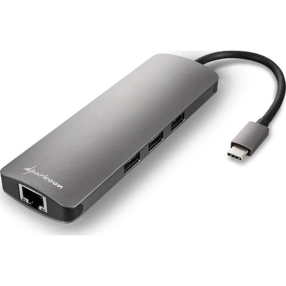 Sharkoon USB-C Docking Station με HDMI 4K PD Ethernet Γκρι (4044951026739)