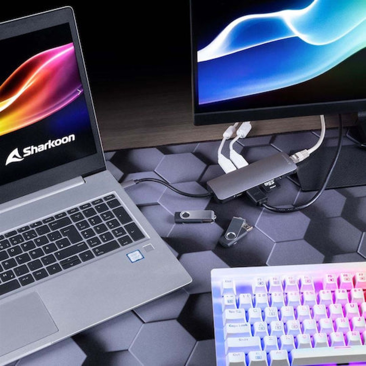 Sharkoon USB-C Docking Station με HDMI 4K PD Ethernet Γκρι (4044951026739)