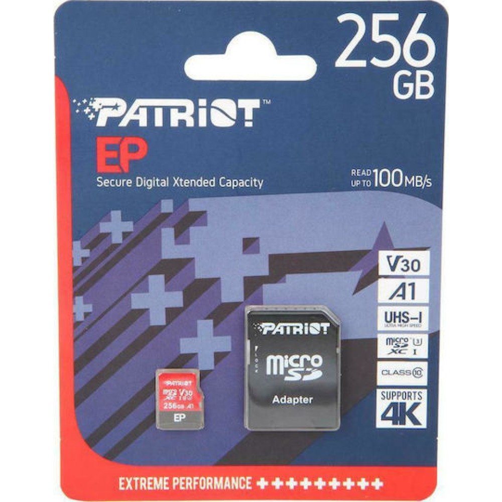 Patriot EP microSDXC 256GB Class 10 U3 V30 A1 UHS-I με αντάπτορα