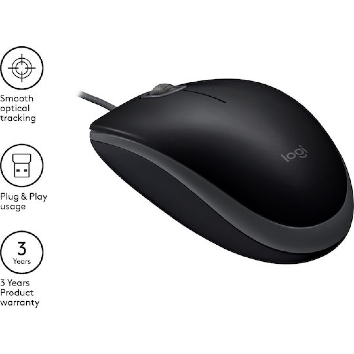 Logitech B110 Silent Ενσύρματο Ποντίκι Μαύρο