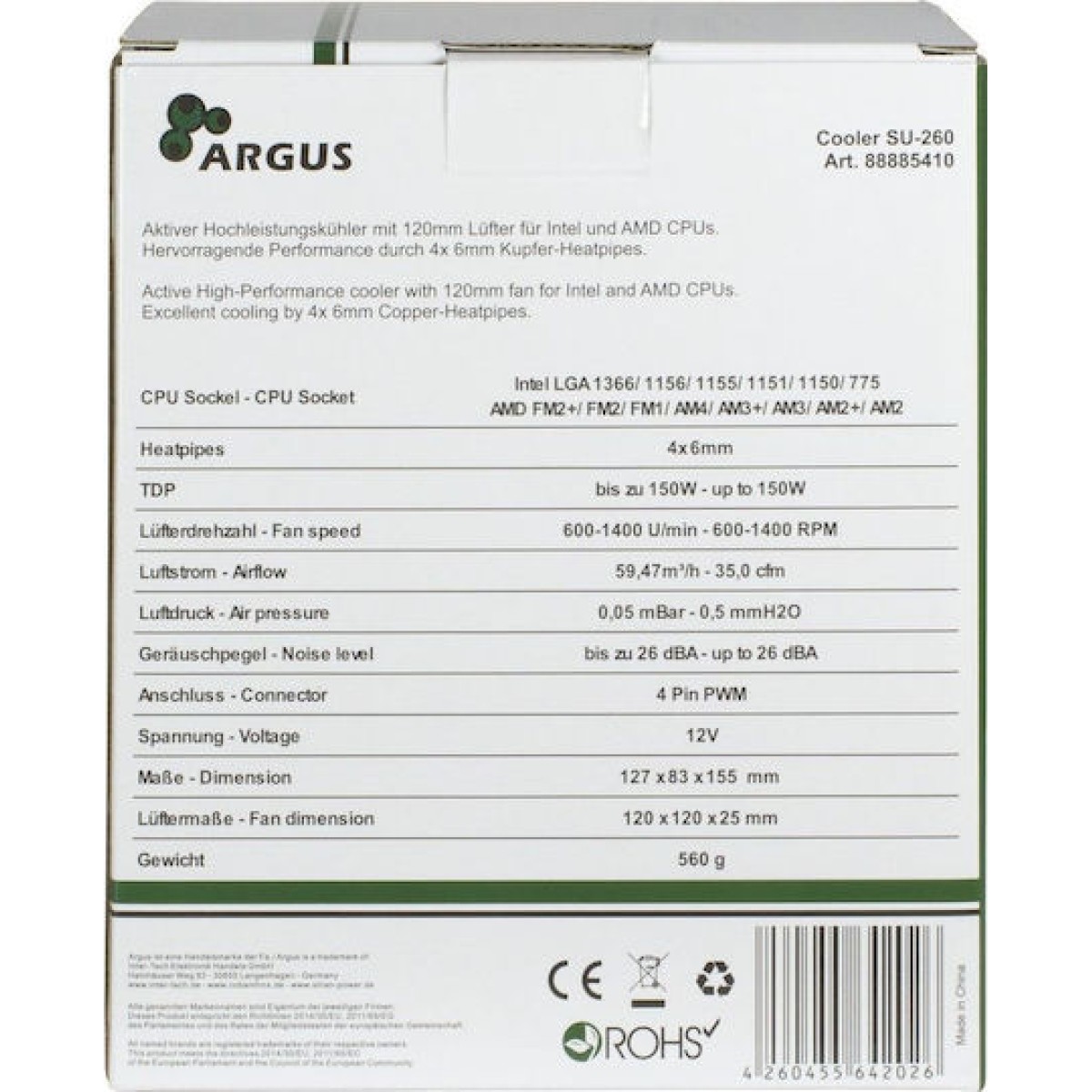 Inter-Tech Argus SU-260 Ψύκτρα Επεξεργαστή για Socket AM4/115x/AM3/AM3+ Πορτοκαλί