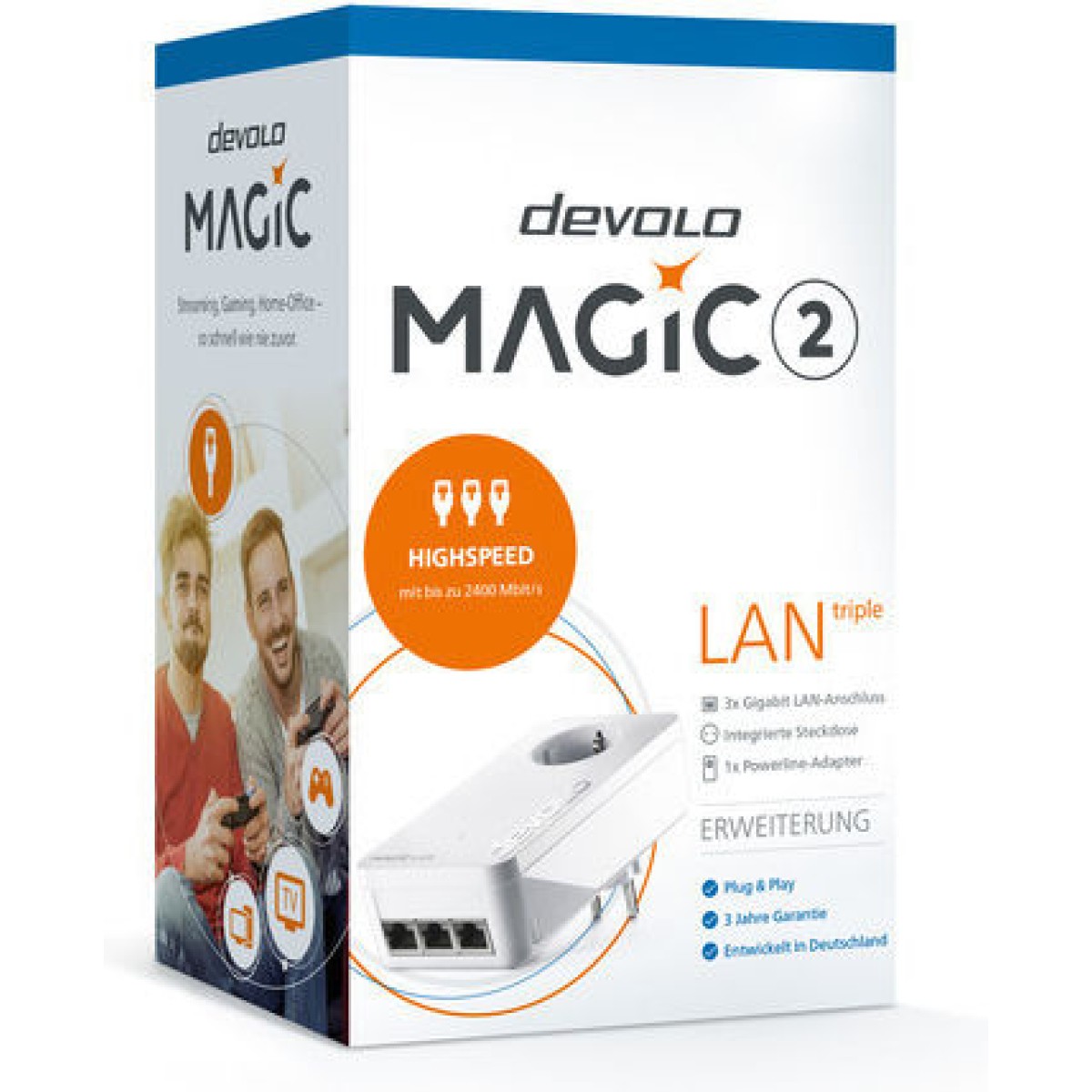 Devolo Magic 2 Lan Triple Powerline για Ενσύρματη Σύνδεση με Passthrough Πρίζα και 3 Θύρες Gigabit Ethernet