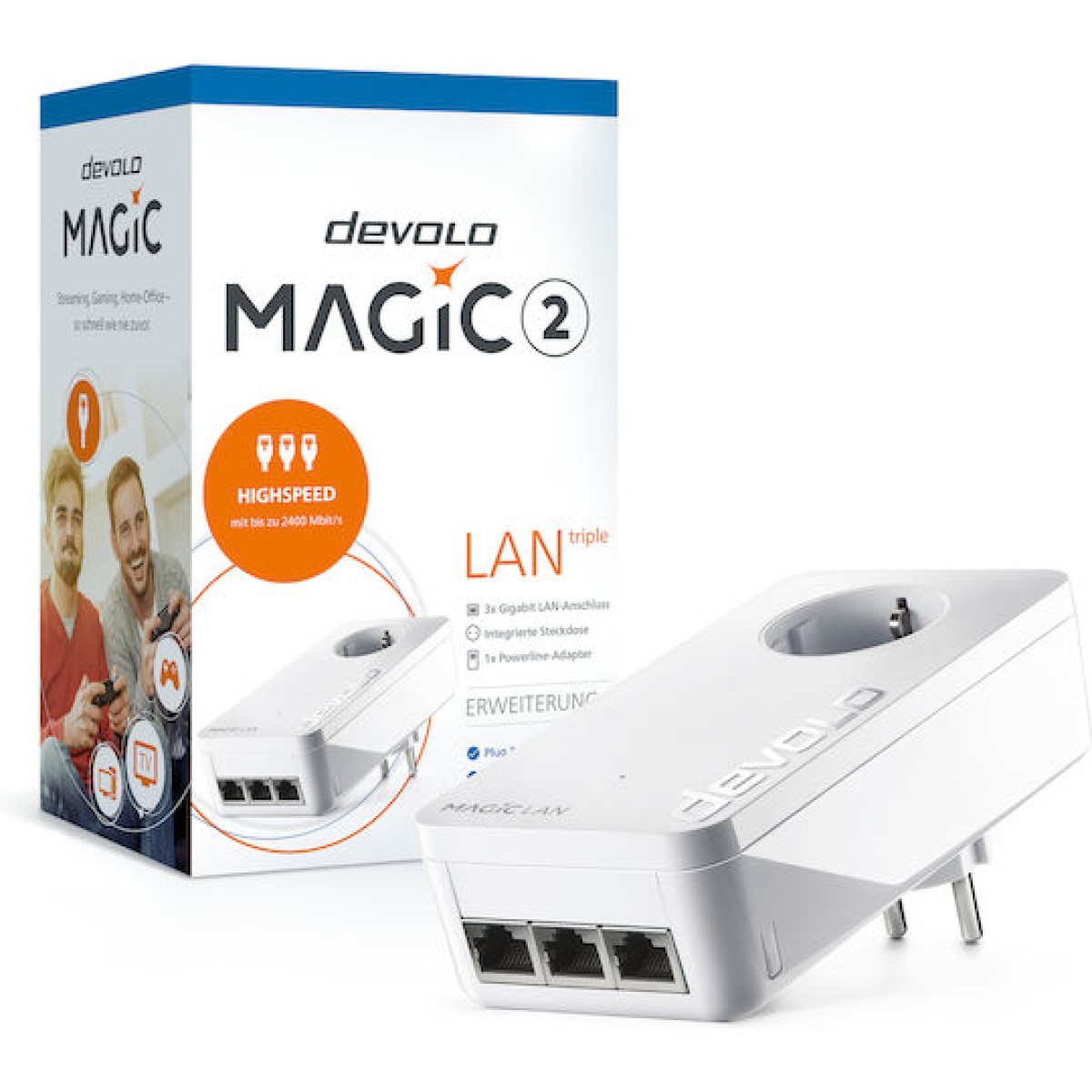 Devolo Magic 2 Lan Triple Powerline για Ενσύρματη Σύνδεση με Passthrough Πρίζα και 3 Θύρες Gigabit Ethernet