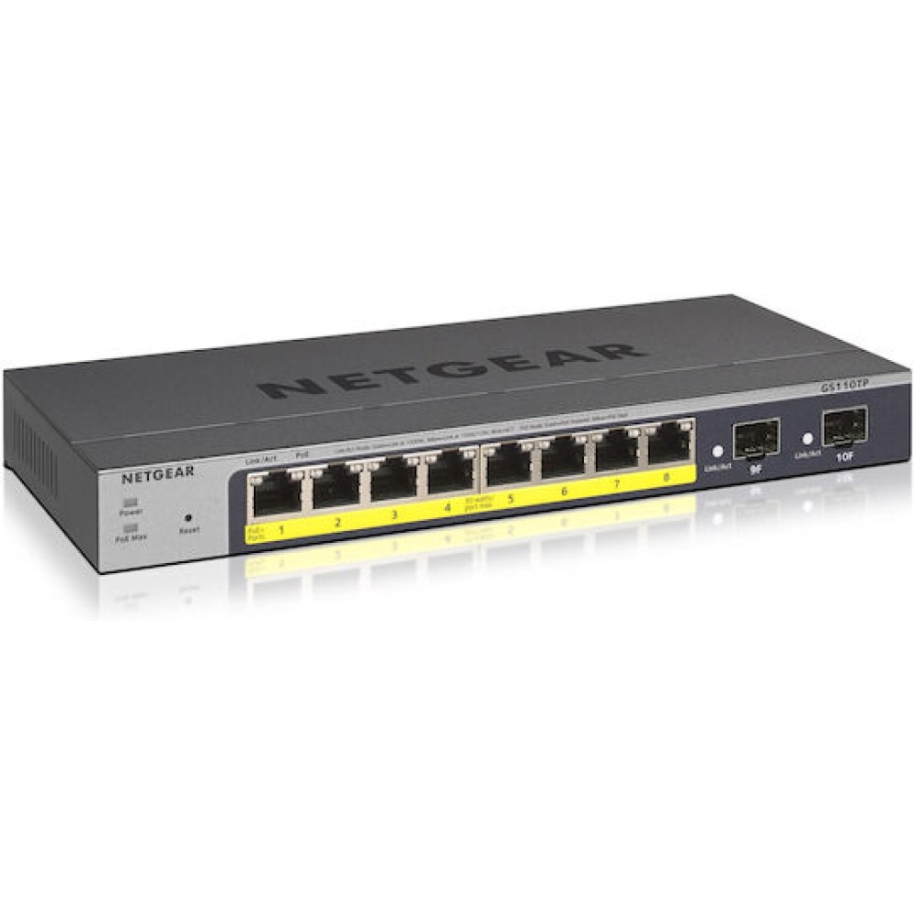 NetGear GS110TP v1 Managed L2 PoE Switch με 8 Θύρες Gigabit (1Gbps) Ethernet και 10 SFP Θύρες