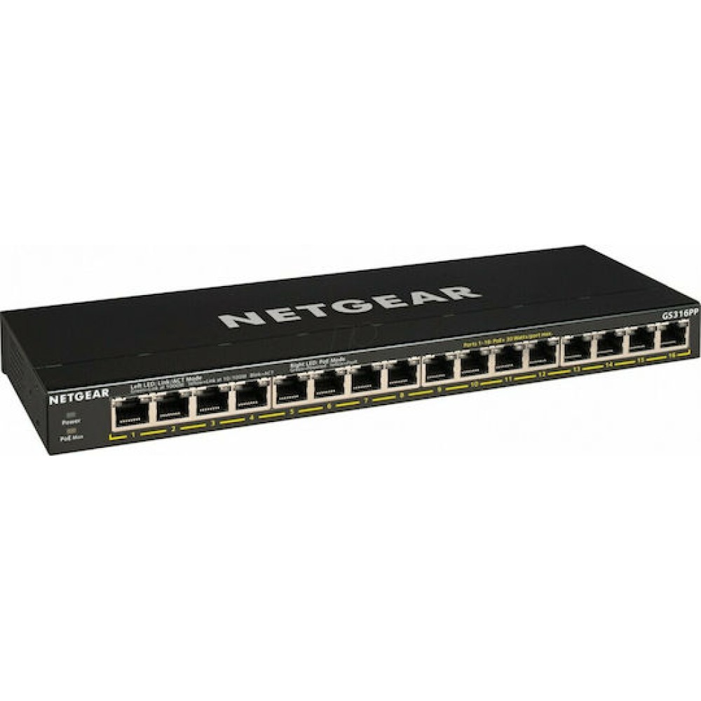NetGear GS316PP-100EUS Unmanaged L2 PoE Switch με 16 Θύρες Gigabit (1Gbps) Ethernet