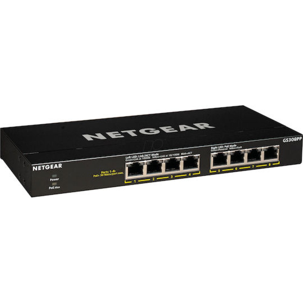 NetGear GS308PP Unmanaged L2 PoE+ Switch με 8 Θύρες Gigabit (1Gbps) Ethernet