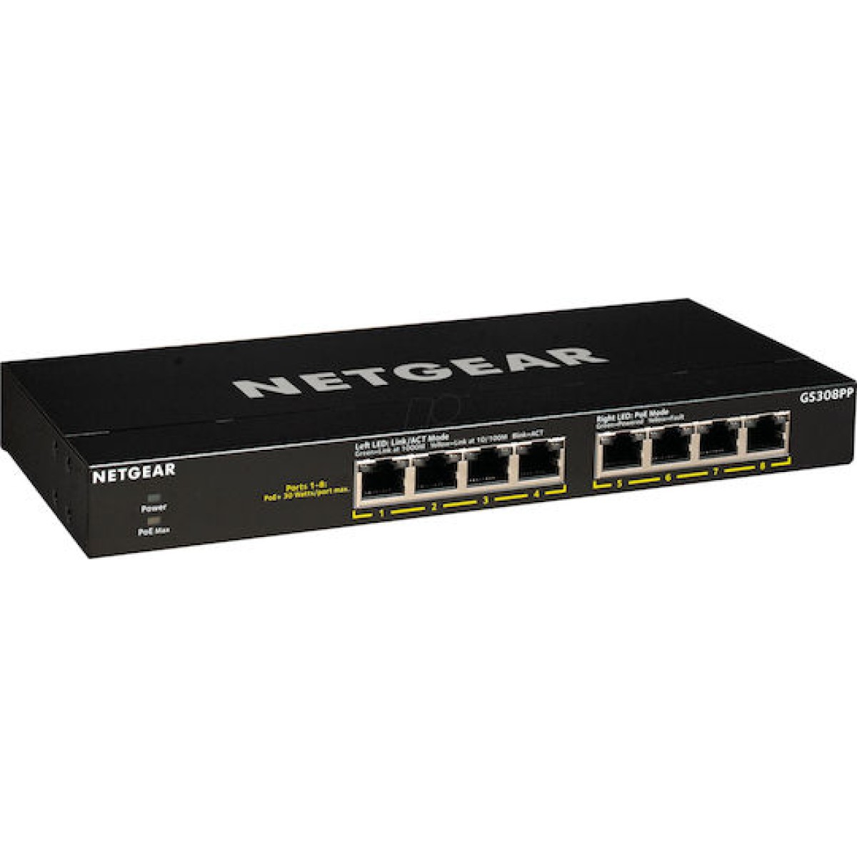 NetGear GS308PP Unmanaged L2 PoE+ Switch με 8 Θύρες Gigabit (1Gbps) Ethernet