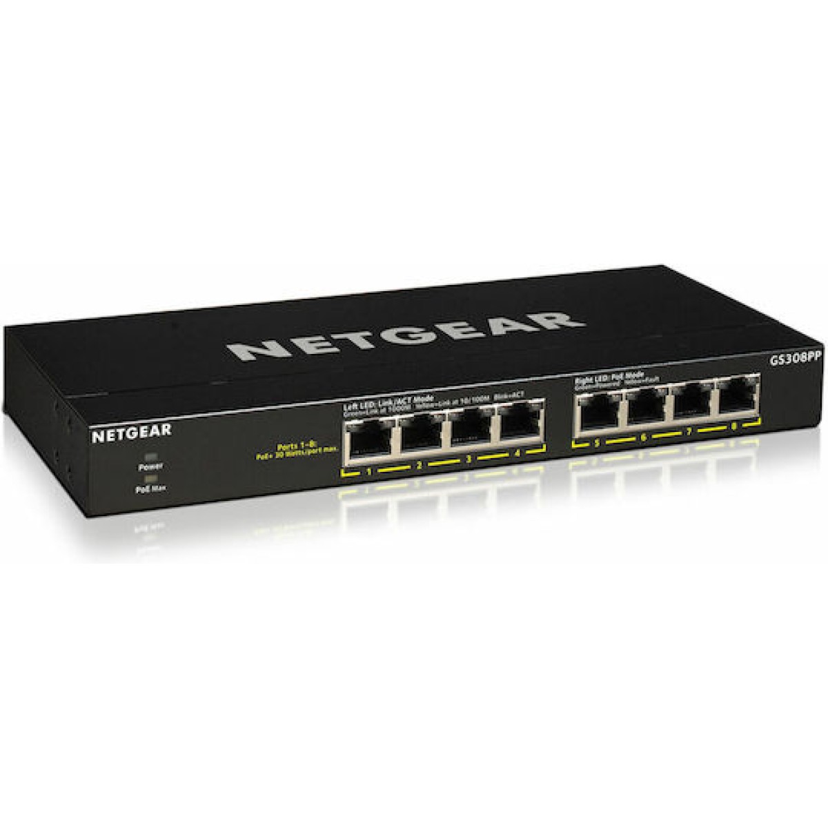 NetGear GS308PP Unmanaged L2 PoE+ Switch με 8 Θύρες Gigabit (1Gbps) Ethernet