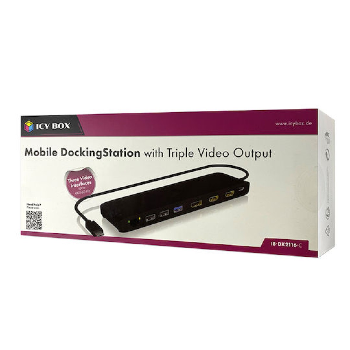 Icy Box USB-C Docking Station με HDMI/DisplayPort 4K PD Ethernet και σύνδεση 3 Οθονών Μαύρο (IB-DK2116-C)