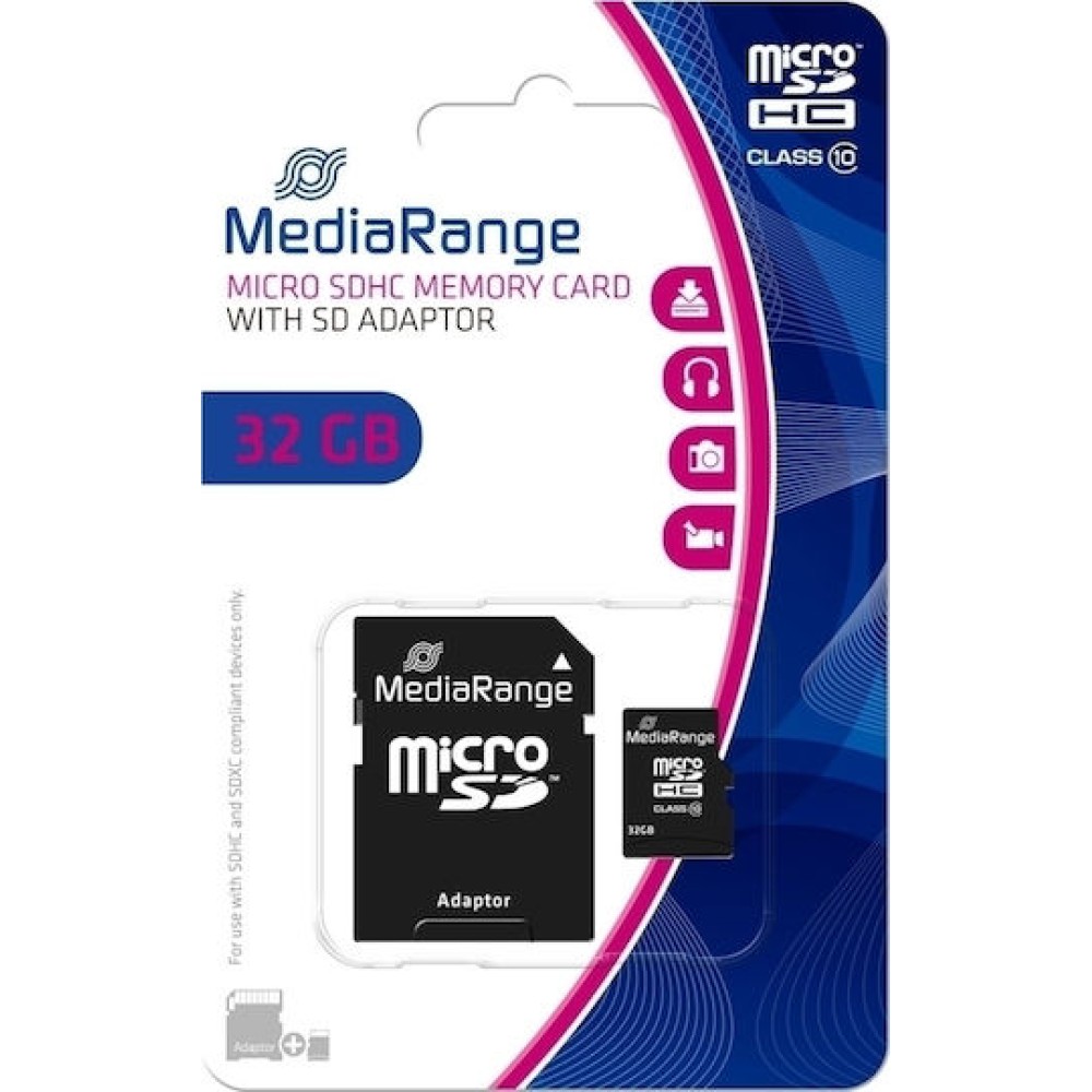 MediaRange MR959 microSDHC 32GB Class 10 A1 High Speed με αντάπτορα