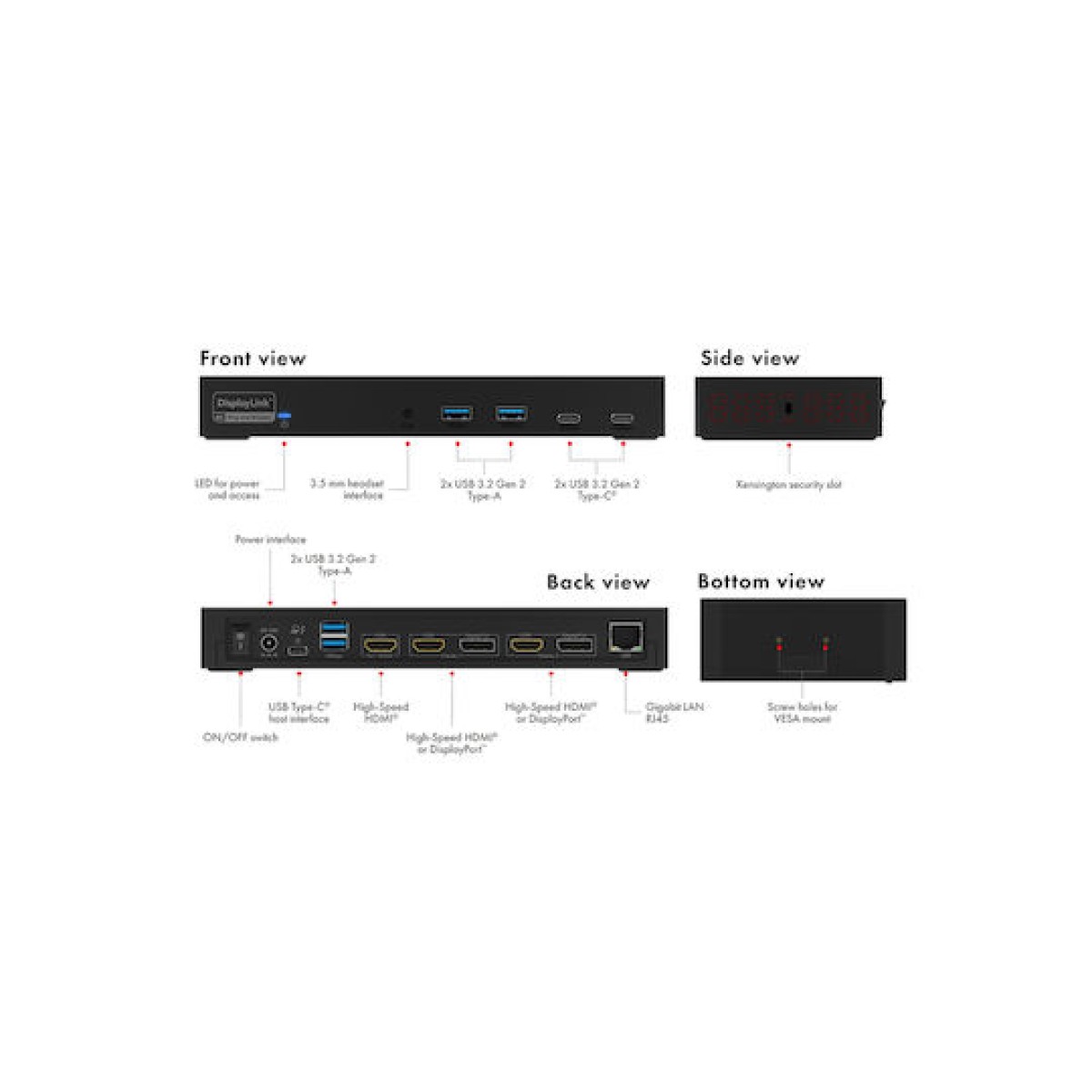 Icy Box USB-C Docking Station με HDMI/DisplayPort 4K PD Ethernet Μαύρο (IB-DK2246AC)