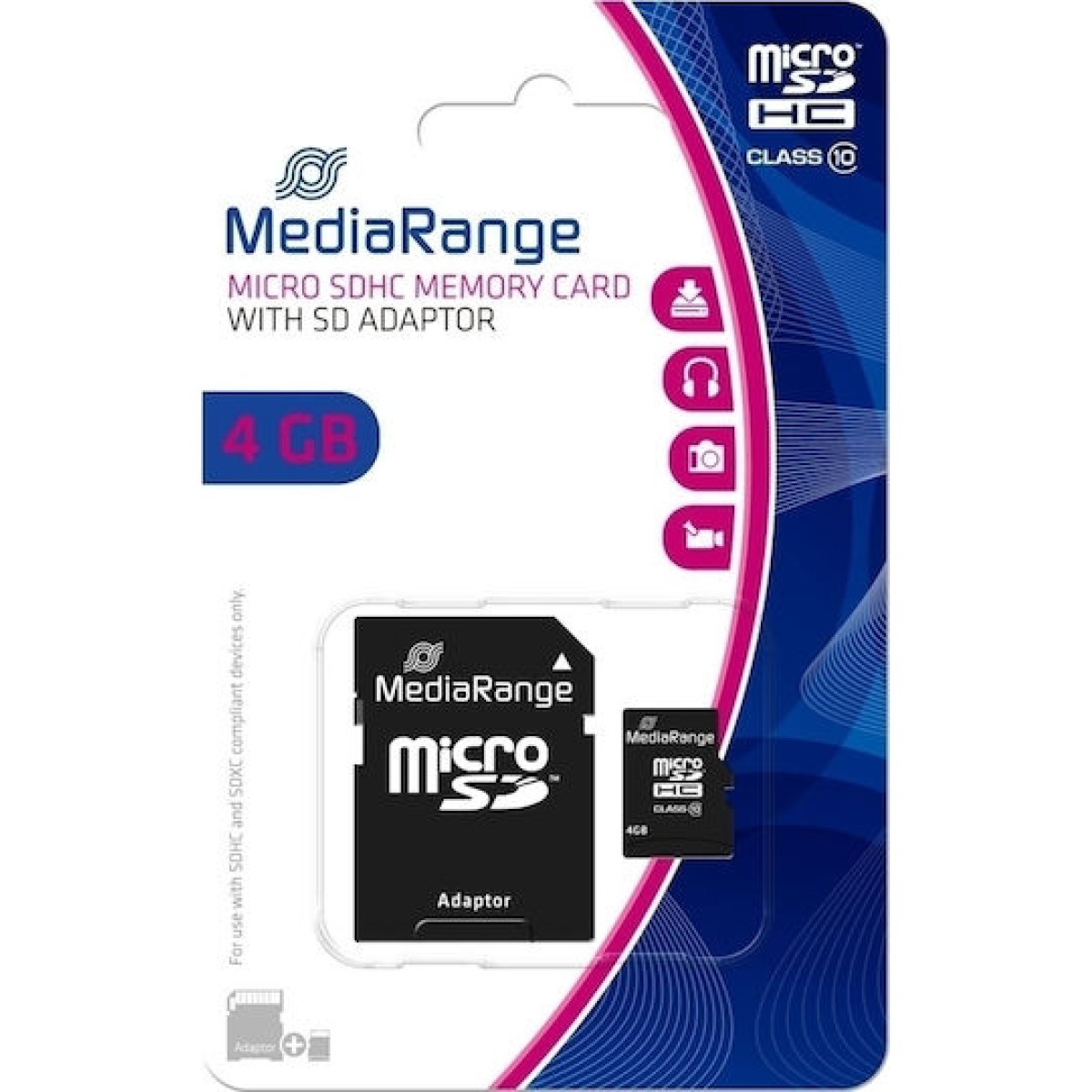 MediaRange microSDHC 4GB Class 10 High Speed με αντάπτορα