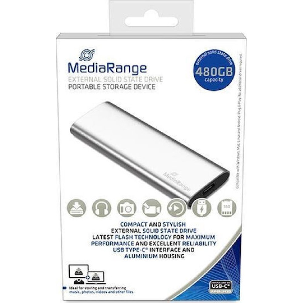 MediaRange USB 3.2 / USB-C Εξωτερικός SSD 480GB M.2 Ασημί
