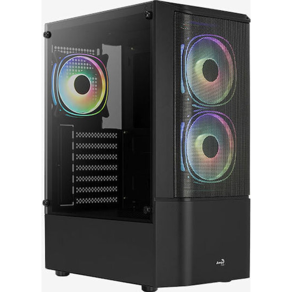Aerocool Quantum Mesh v3 Gaming Midi Tower Κουτί Υπολογιστή με Πλαϊνό Παράθυρο και RGB Φωτισμό Μαύρο