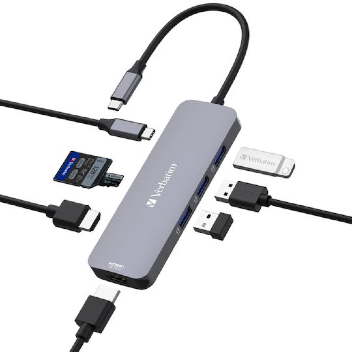 Verbatim USB-C Pro CMH-05 USB-C Docking Station με HDMI 4K PD Ethernet Γκρι
