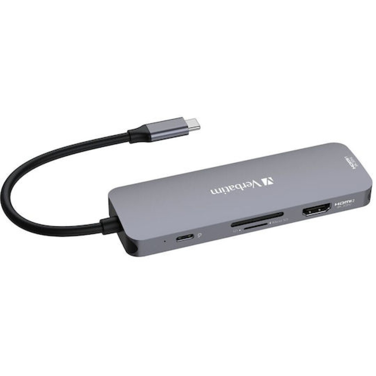 Verbatim USB-C Pro CMH-08 USB-C Docking Station με HDMI 4K PD και σύνδεση 2 Οθονών Γκρι