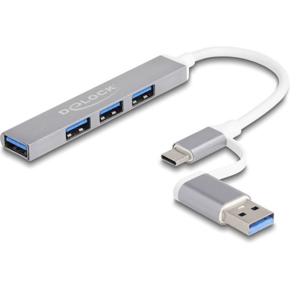 DeLock USB 3.0 Hub 4 Θυρών με σύνδεση USB-A / USB-C Γκρι