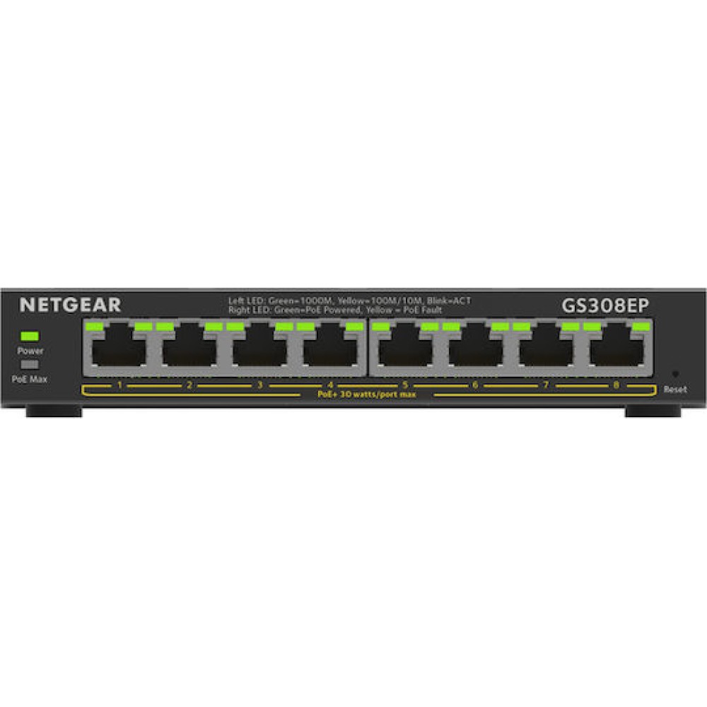 NetGear GS308EP Unmanaged L2 PoE+ Switch με 8 Θύρες Gigabit (1Gbps) Ethernet
