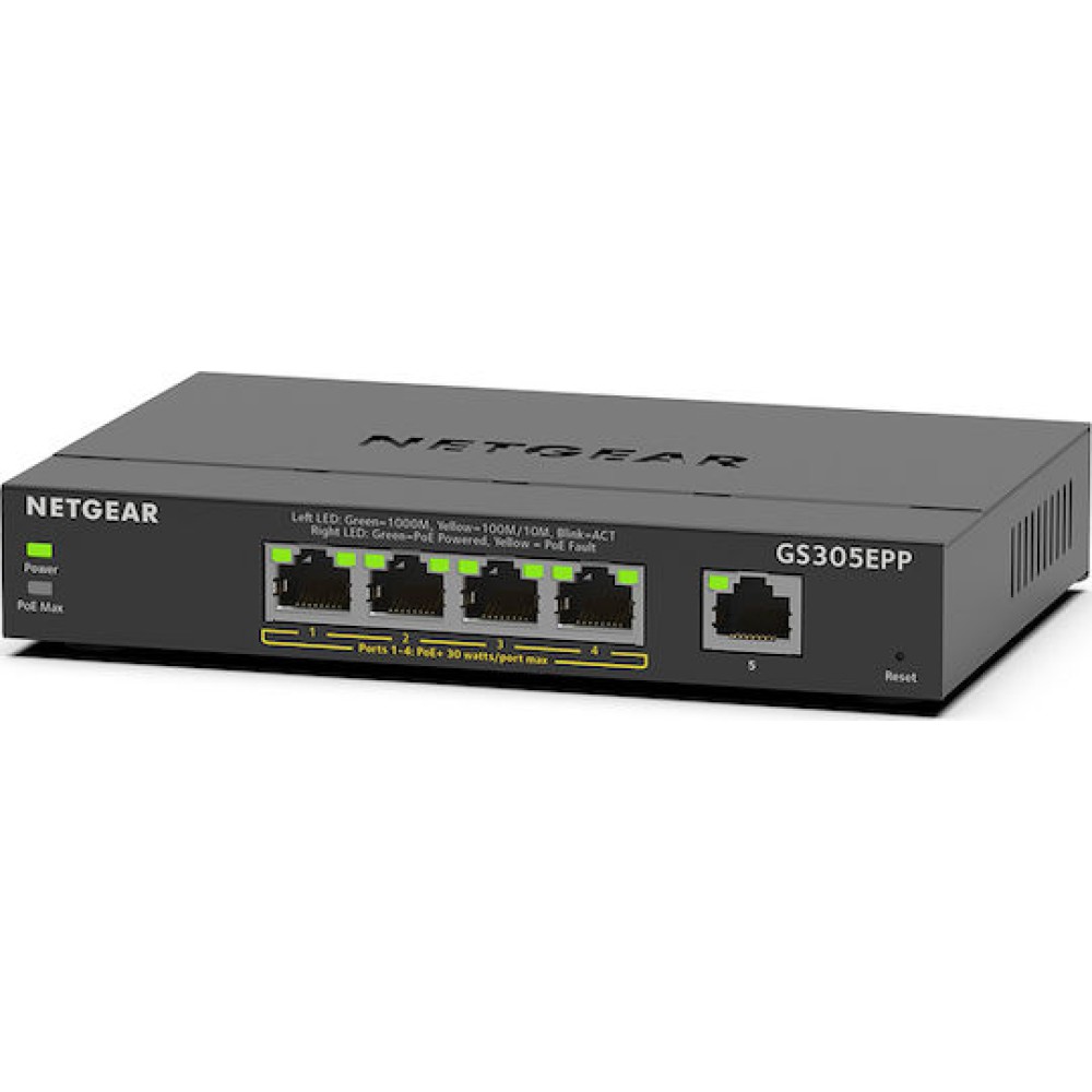 NetGear GS305EPP Unmanaged L2 PoE+ Switch με 5 Θύρες Gigabit (1Gbps) Ethernet