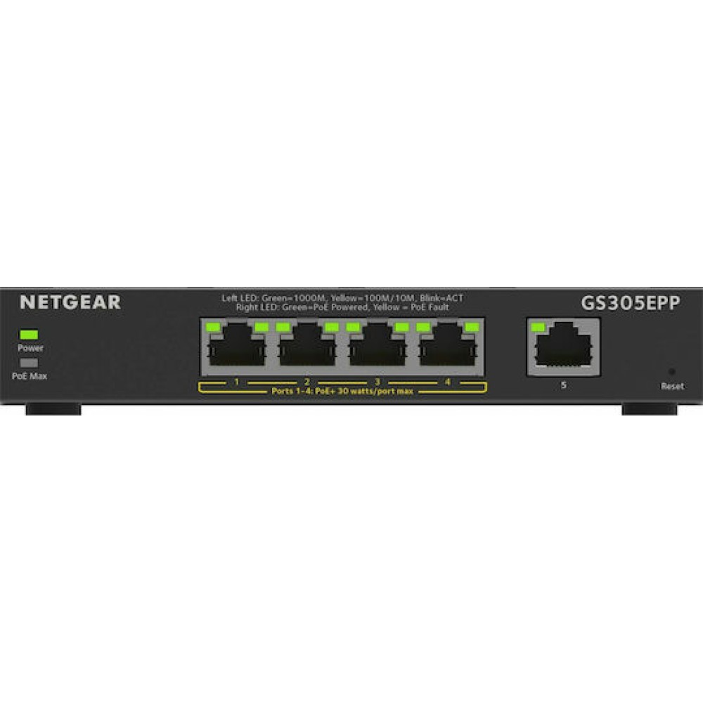 NetGear GS305EPP Unmanaged L2 PoE+ Switch με 5 Θύρες Gigabit (1Gbps) Ethernet