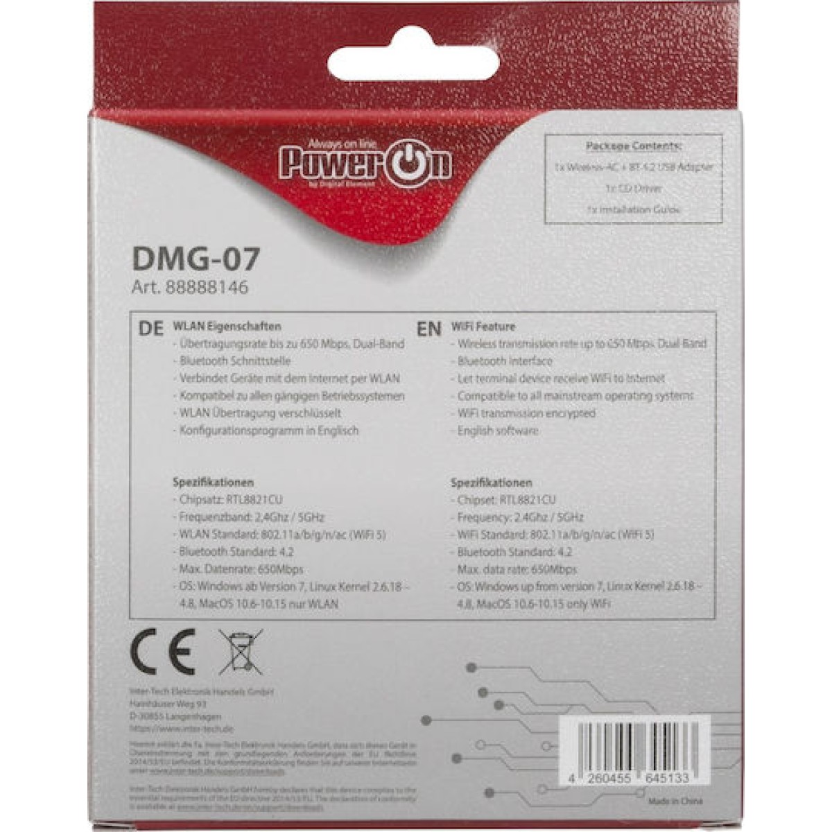 Inter-Tech DMG-07 Ασύρματος USB Αντάπτορας Δικτύου 650Mbps