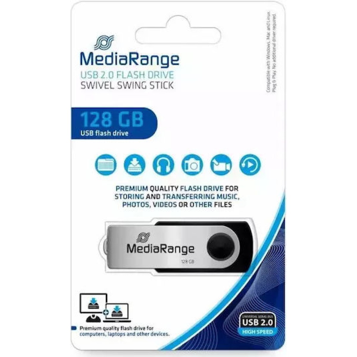 MediaRange 128GB USB 2.0 Stick Μαύρο