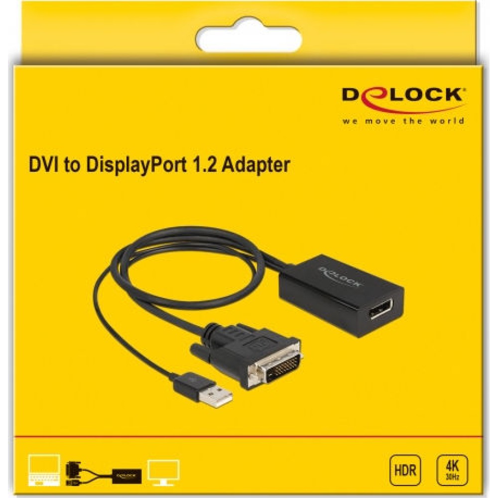 DeLock Μετατροπέας DVI-D / USB-A male σε DisplayPort female (63189)