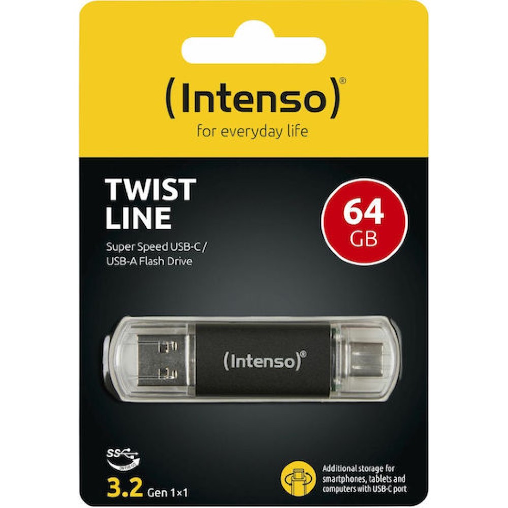 Intenso Twist Line 64GB USB 2.0 Stick με σύνδεση USB-A & USB-C Μαύρο