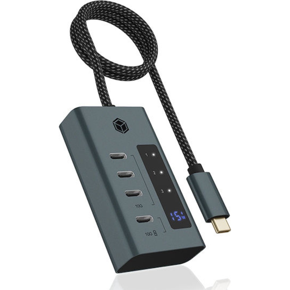 Icy Box USB 3.2 Hub 10 Θυρών με σύνδεση USB-A & Θύρα Φόρτισης Γκρι