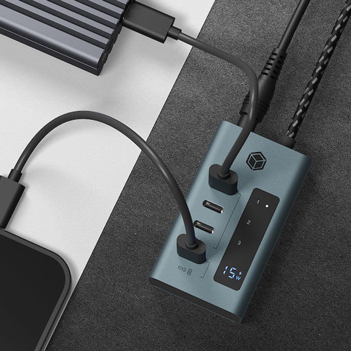 Icy Box USB 3.2 Hub 10 Θυρών με σύνδεση USB-A & Θύρα Φόρτισης Γκρι