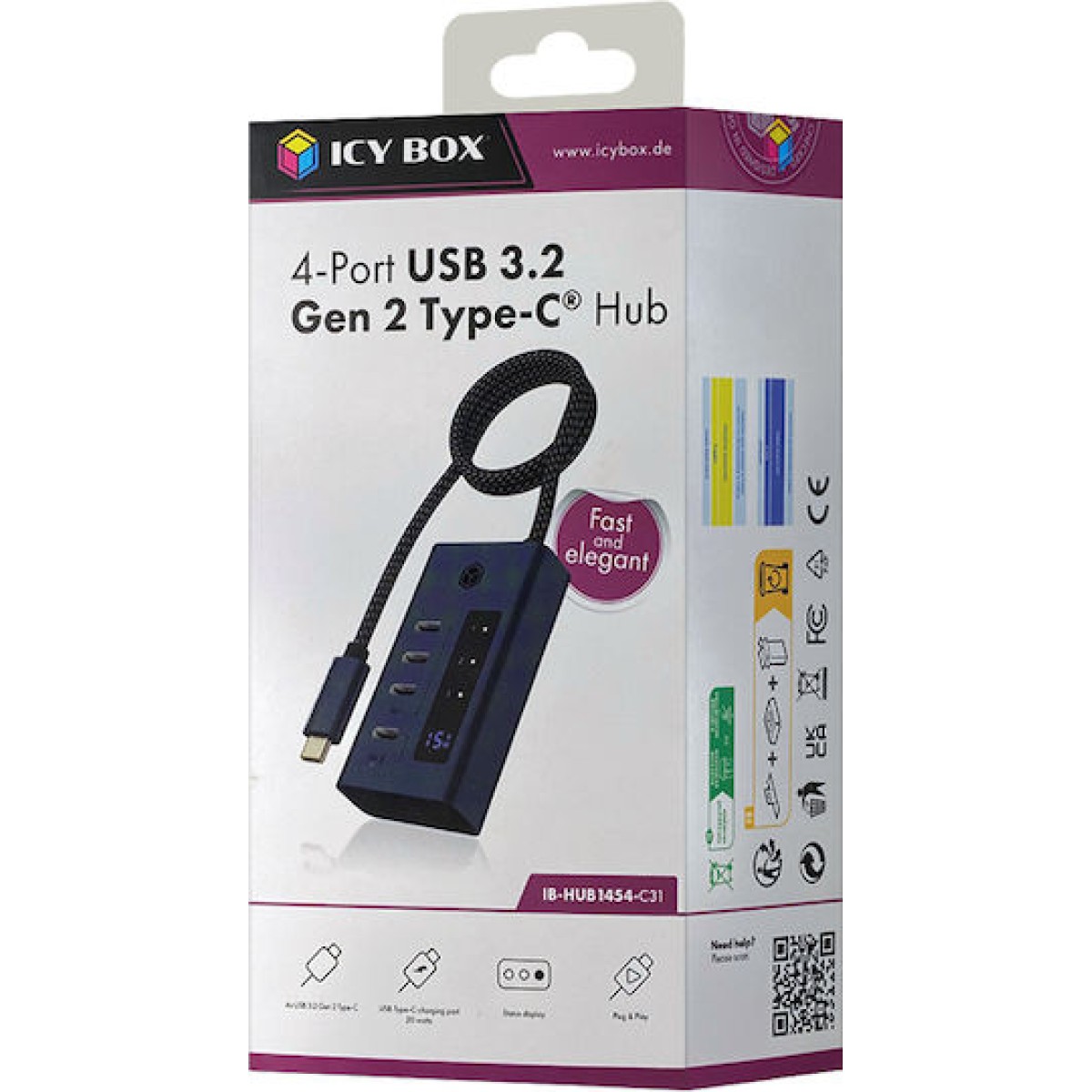 Icy Box USB 3.2 Hub 10 Θυρών με σύνδεση USB-A & Θύρα Φόρτισης Γκρι