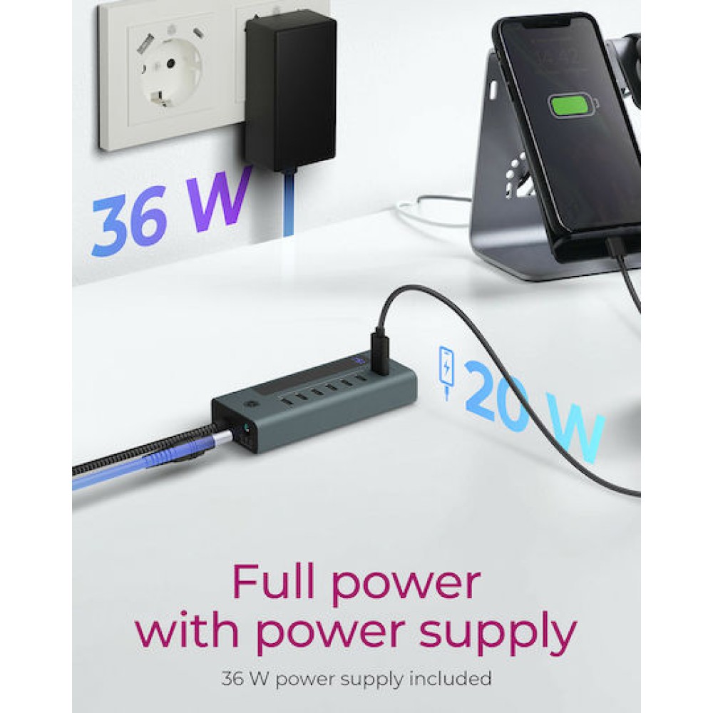 Icy Box USB 3.2 Hub 7 Θυρών με σύνδεση USB-C Μπλε