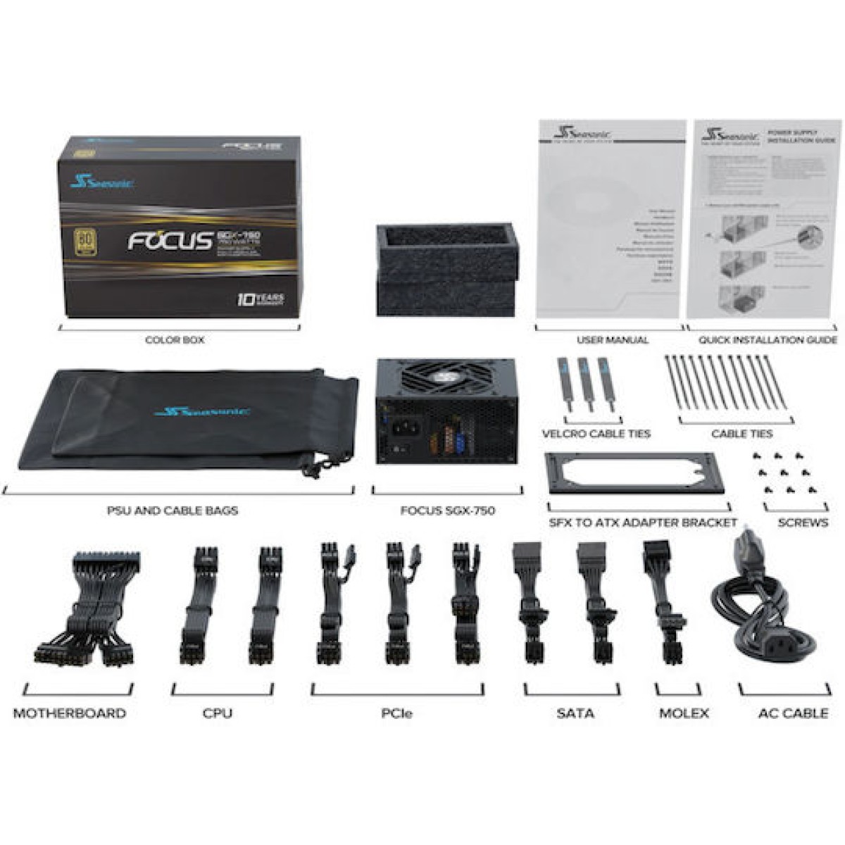 Seasonic Focus SGX 750 750W Μαύρο Τροφοδοτικό Υπολογιστή Full Modular 80 Plus Gold