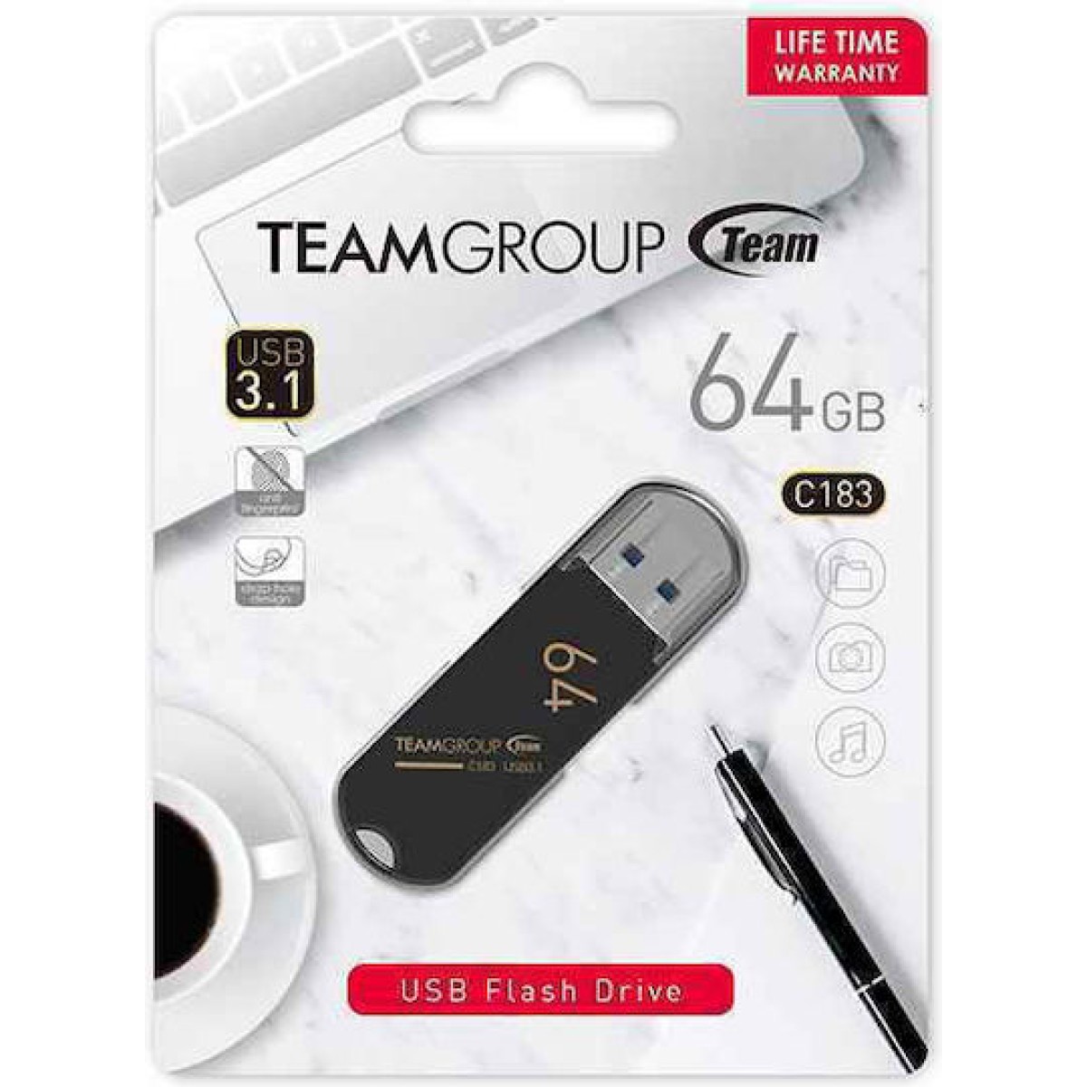 TeamGroup C183 64GB USB 3.1 Stick Μαύρο