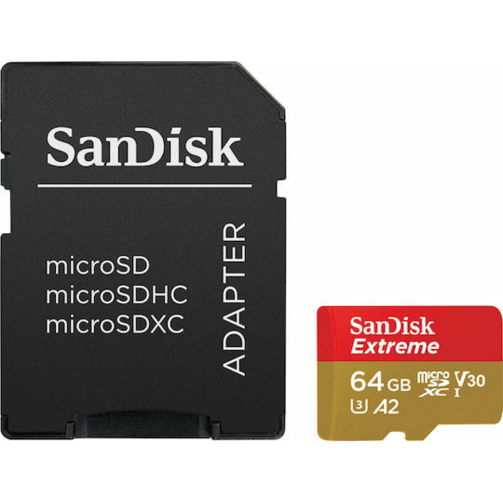 Sandisk Extreme microSDXC 64GB Class 10 U3 V30 A2 UHS-I με αντάπτορα SDSQXAH-064G-GN6MA