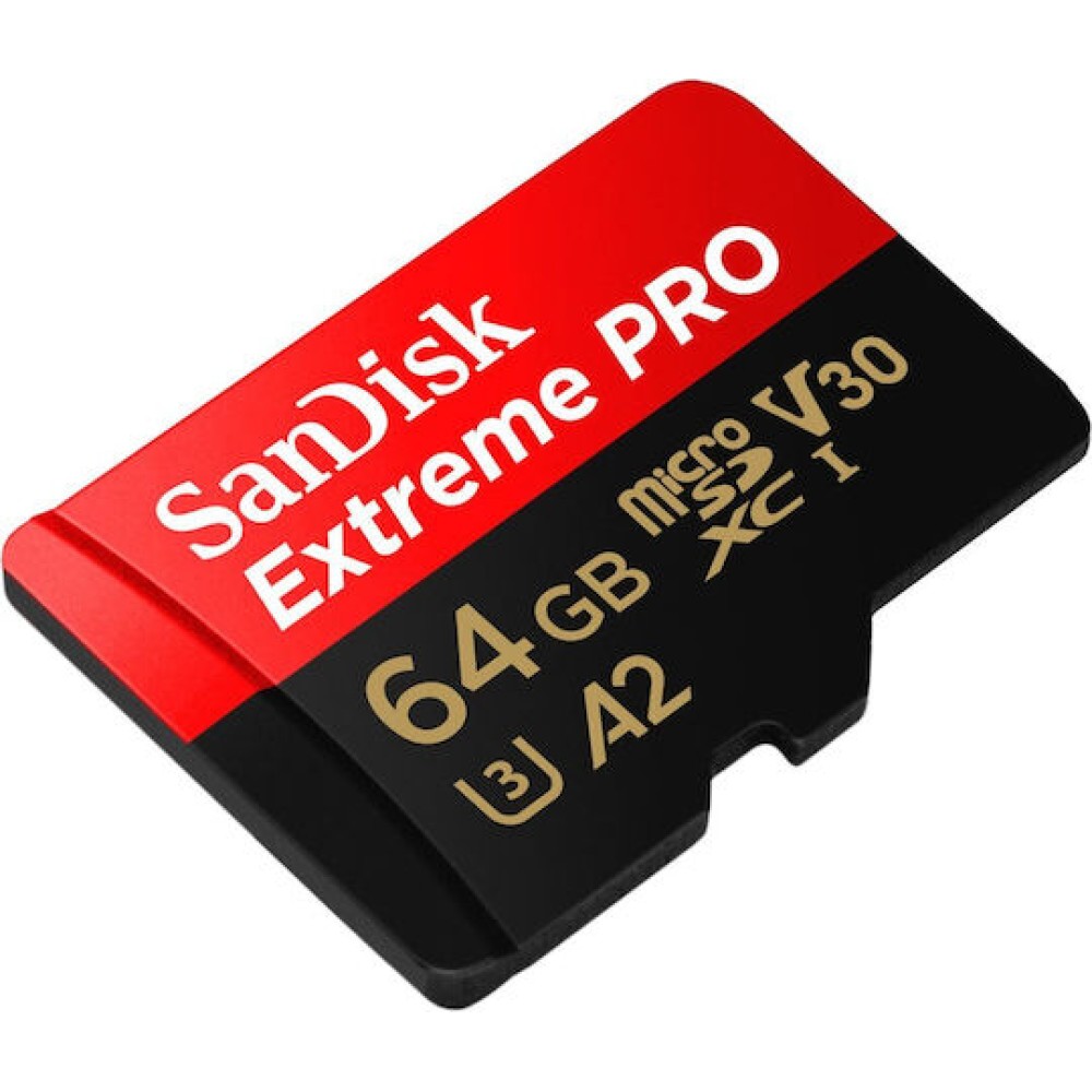 Sandisk Extreme Pro microSDXC 64GB U3 V30 A2 UHS-I με αντάπτορα 200MB/s