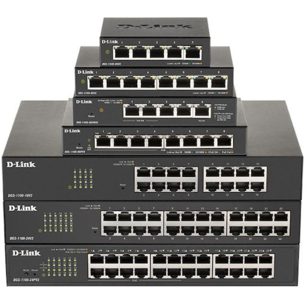 D-Link DGS-1100-10MPV2 Managed L2 PoE+ Switch με 8 Θύρες Gigabit (1Gbps) Ethernet και 2 SFP Θύρες
