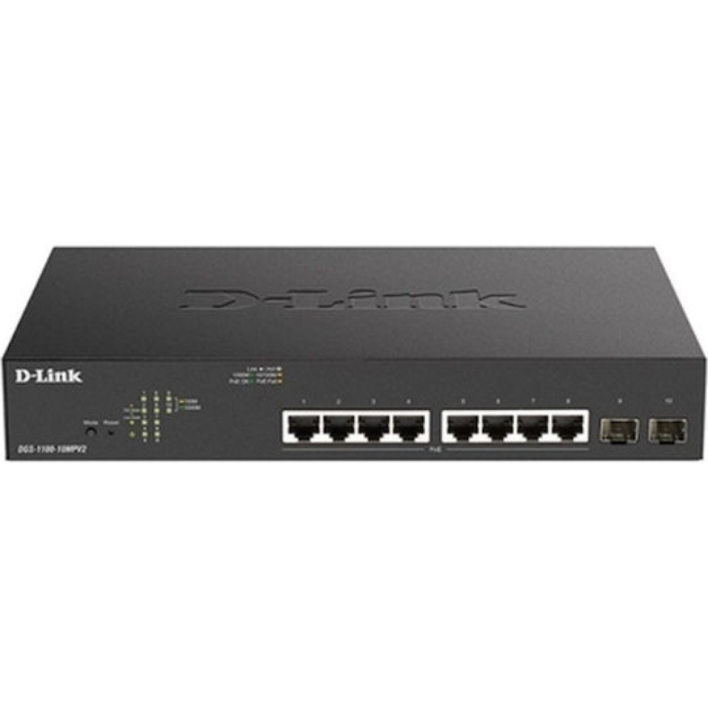 D-Link DGS-1100-10MPV2 Managed L2 PoE+ Switch με 8 Θύρες Gigabit (1Gbps) Ethernet και 2 SFP Θύρες